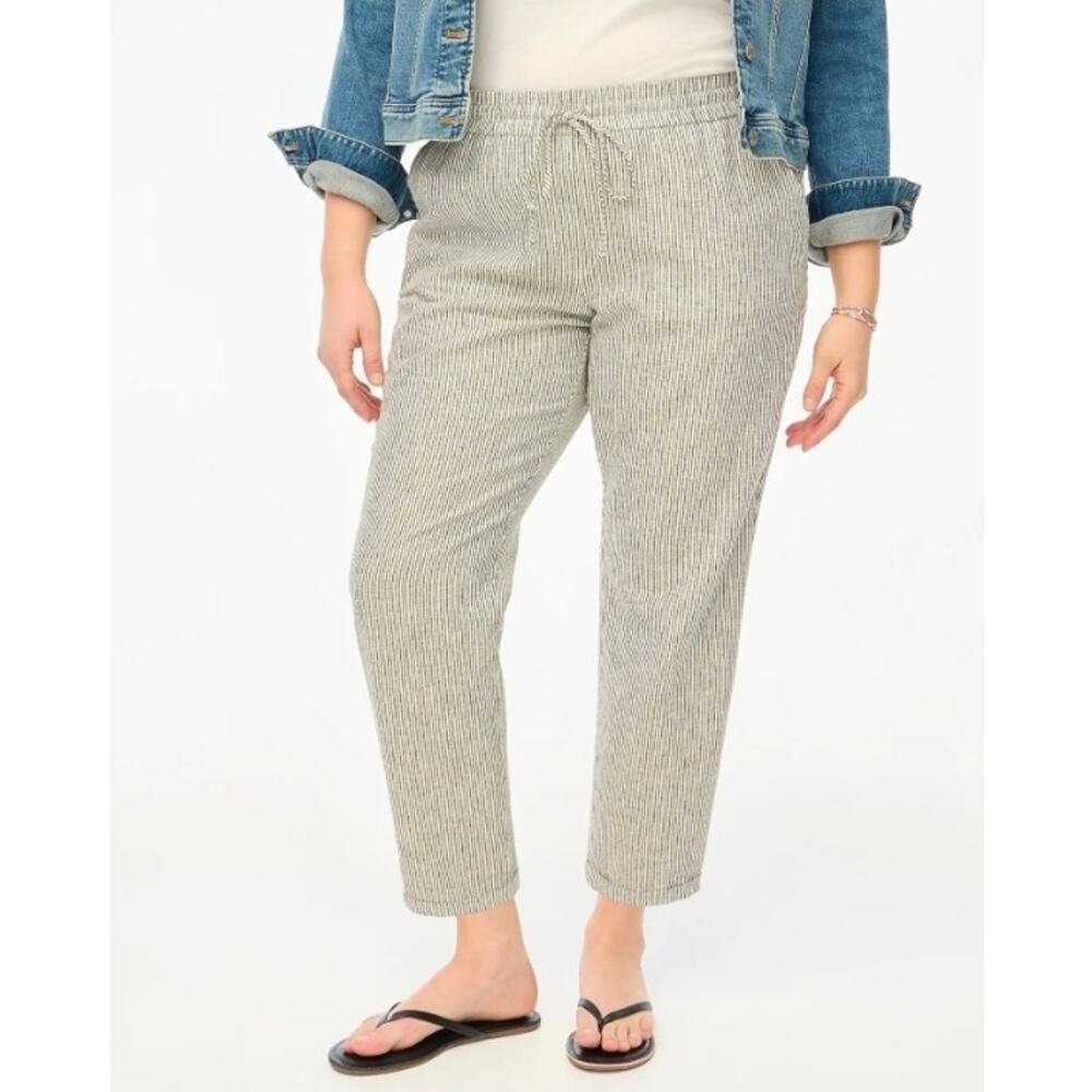 J. CREW Petite striped linen-cotton blend drawstring pant 14T